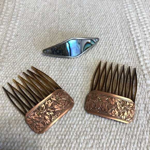 Accessories - Copper Hair Combs and Abalone Shell Silver Barrett Hair Clips Accessories